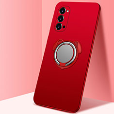 Custodia Silicone Ultra Sottile Morbida Cover con Magnetico Anello Supporto T01 per Oppo Reno4 Pro 5G Rosso