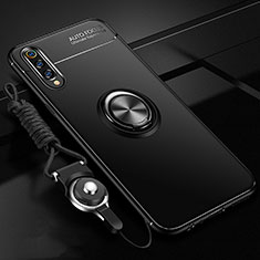 Custodia Silicone Ultra Sottile Morbida Cover con Magnetico Anello Supporto T01 per Samsung Galaxy A70 Nero