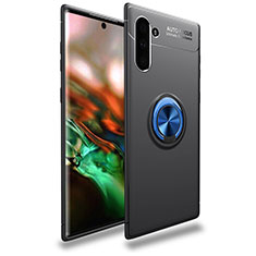 Custodia Silicone Ultra Sottile Morbida Cover con Magnetico Anello Supporto T01 per Samsung Galaxy Note 10 Blu e Nero