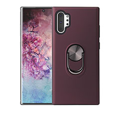 Custodia Silicone Ultra Sottile Morbida Cover con Magnetico Anello Supporto T01 per Samsung Galaxy Note 10 Plus Rosso Rosa