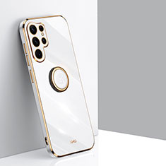 Custodia Silicone Ultra Sottile Morbida Cover con Magnetico Anello Supporto T01 per Samsung Galaxy S21 Ultra 5G Bianco