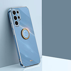 Custodia Silicone Ultra Sottile Morbida Cover con Magnetico Anello Supporto T01 per Samsung Galaxy S21 Ultra 5G Blu