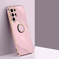 Custodia Silicone Ultra Sottile Morbida Cover con Magnetico Anello Supporto T01 per Samsung Galaxy S22 Ultra 5G Oro Rosa