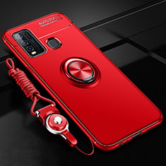 Custodia Silicone Ultra Sottile Morbida Cover con Magnetico Anello Supporto T01 per Vivo Y50 Rosso