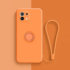 Custodia Silicone Ultra Sottile Morbida Cover con Magnetico Anello Supporto T01 per Xiaomi Mi 11 5G Arancione