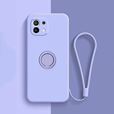 Custodia Silicone Ultra Sottile Morbida Cover con Magnetico Anello Supporto T01 per Xiaomi Mi 11 5G Lavanda