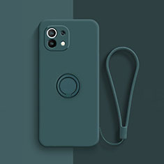 Custodia Silicone Ultra Sottile Morbida Cover con Magnetico Anello Supporto T01 per Xiaomi Mi 11 5G Verde