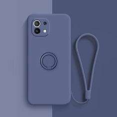 Custodia Silicone Ultra Sottile Morbida Cover con Magnetico Anello Supporto T01 per Xiaomi Mi 11 Lite 4G Blu