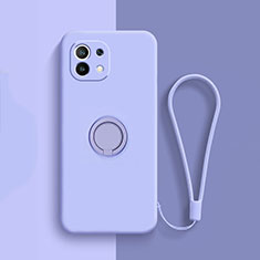 Custodia Silicone Ultra Sottile Morbida Cover con Magnetico Anello Supporto T01 per Xiaomi Mi 11 Lite 4G Lavanda