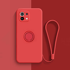 Custodia Silicone Ultra Sottile Morbida Cover con Magnetico Anello Supporto T01 per Xiaomi Mi 11 Lite 4G Rosso