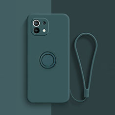 Custodia Silicone Ultra Sottile Morbida Cover con Magnetico Anello Supporto T01 per Xiaomi Mi 11 Lite 4G Verde