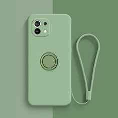 Custodia Silicone Ultra Sottile Morbida Cover con Magnetico Anello Supporto T01 per Xiaomi Mi 11 Lite 4G Verde Pastello