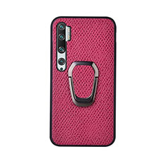 Custodia Silicone Ultra Sottile Morbida Cover con Magnetico Anello Supporto T01 per Xiaomi Mi Note 10 Pro Rosa Caldo