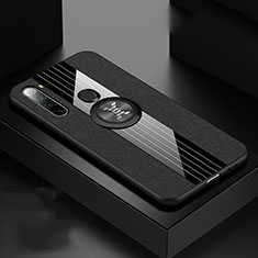 Custodia Silicone Ultra Sottile Morbida Cover con Magnetico Anello Supporto T01 per Xiaomi Redmi Note 8 (2021) Nero