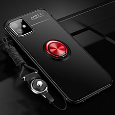 Custodia Silicone Ultra Sottile Morbida Cover con Magnetico Anello Supporto T02 per Apple iPhone 11 Rosso e Nero