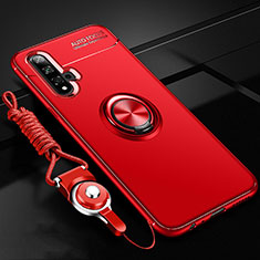 Custodia Silicone Ultra Sottile Morbida Cover con Magnetico Anello Supporto T02 per Huawei Honor 20S Rosso
