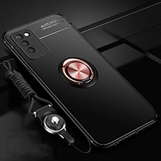 Custodia Silicone Ultra Sottile Morbida Cover con Magnetico Anello Supporto T02 per Huawei Honor 30 Lite 5G Oro e Nero