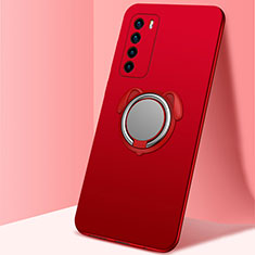 Custodia Silicone Ultra Sottile Morbida Cover con Magnetico Anello Supporto T02 per Huawei Honor Play4 5G Rosso