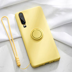 Custodia Silicone Ultra Sottile Morbida Cover con Magnetico Anello Supporto T02 per Huawei P30 Giallo