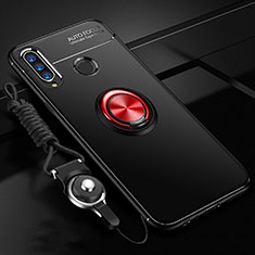 Custodia Silicone Ultra Sottile Morbida Cover con Magnetico Anello Supporto T02 per Huawei P30 Lite New Edition Rosso e Nero