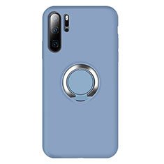 Custodia Silicone Ultra Sottile Morbida Cover con Magnetico Anello Supporto T02 per Huawei P30 Pro Cielo Blu