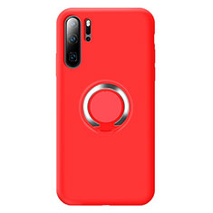 Custodia Silicone Ultra Sottile Morbida Cover con Magnetico Anello Supporto T02 per Huawei P30 Pro New Edition Rosso