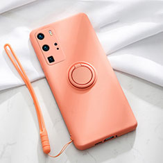 Custodia Silicone Ultra Sottile Morbida Cover con Magnetico Anello Supporto T02 per Huawei P40 Pro Arancione