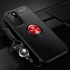 Custodia Silicone Ultra Sottile Morbida Cover con Magnetico Anello Supporto T02 per Huawei P40 Rosso e Nero