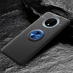 Custodia Silicone Ultra Sottile Morbida Cover con Magnetico Anello Supporto T02 per OnePlus 7T Blu e Nero