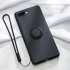 Custodia Silicone Ultra Sottile Morbida Cover con Magnetico Anello Supporto T02 per Oppo K1 Nero