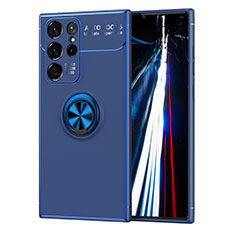 Custodia Silicone Ultra Sottile Morbida Cover con Magnetico Anello Supporto T02 per Samsung Galaxy S23 Ultra 5G Blu
