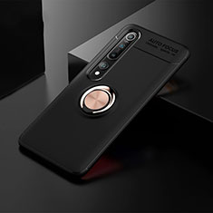 Custodia Silicone Ultra Sottile Morbida Cover con Magnetico Anello Supporto T02 per Xiaomi Mi 10 Oro e Nero