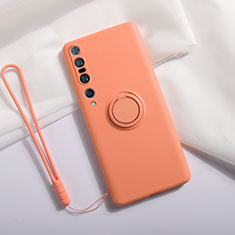 Custodia Silicone Ultra Sottile Morbida Cover con Magnetico Anello Supporto T02 per Xiaomi Mi 10 Pro Arancione