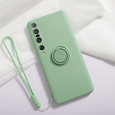 Custodia Silicone Ultra Sottile Morbida Cover con Magnetico Anello Supporto T02 per Xiaomi Mi 10 Pro Ciano