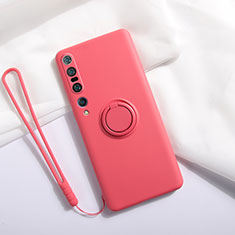 Custodia Silicone Ultra Sottile Morbida Cover con Magnetico Anello Supporto T02 per Xiaomi Mi 10 Pro Rosso