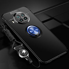 Custodia Silicone Ultra Sottile Morbida Cover con Magnetico Anello Supporto T02 per Xiaomi Mi 10i 5G Blu e Nero
