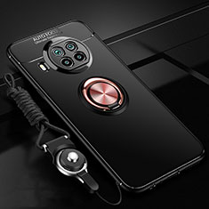 Custodia Silicone Ultra Sottile Morbida Cover con Magnetico Anello Supporto T02 per Xiaomi Mi 10i 5G Oro e Nero