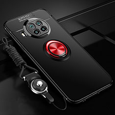 Custodia Silicone Ultra Sottile Morbida Cover con Magnetico Anello Supporto T02 per Xiaomi Mi 10i 5G Rosso e Nero