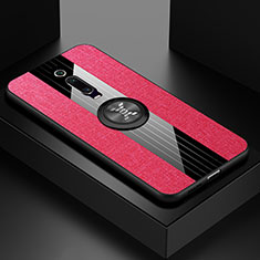 Custodia Silicone Ultra Sottile Morbida Cover con Magnetico Anello Supporto T02 per Xiaomi Mi 9T Rosa Caldo