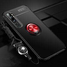 Custodia Silicone Ultra Sottile Morbida Cover con Magnetico Anello Supporto T02 per Xiaomi Mi Note 10 Pro Rosso e Nero