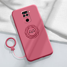 Custodia Silicone Ultra Sottile Morbida Cover con Magnetico Anello Supporto T02 per Xiaomi Redmi 10X 4G Rosso Rosa