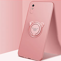 Custodia Silicone Ultra Sottile Morbida Cover con Magnetico Anello Supporto T02 per Xiaomi Redmi 9A Oro Rosa