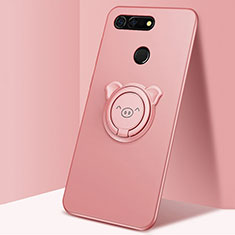 Custodia Silicone Ultra Sottile Morbida Cover con Magnetico Anello Supporto T03 per Huawei Honor V20 Rosa