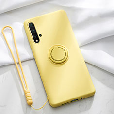 Custodia Silicone Ultra Sottile Morbida Cover con Magnetico Anello Supporto T03 per Huawei Nova 5 Giallo