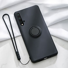 Custodia Silicone Ultra Sottile Morbida Cover con Magnetico Anello Supporto T03 per Huawei Nova 5 Nero