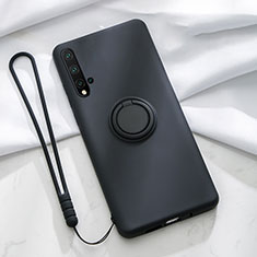 Custodia Silicone Ultra Sottile Morbida Cover con Magnetico Anello Supporto T03 per Huawei Nova 5 Pro Nero
