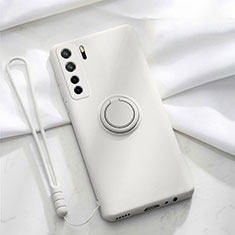 Custodia Silicone Ultra Sottile Morbida Cover con Magnetico Anello Supporto T03 per Huawei Nova 7 SE 5G Bianco