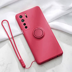 Custodia Silicone Ultra Sottile Morbida Cover con Magnetico Anello Supporto T03 per Huawei Nova 7 SE 5G Rosso Rosa