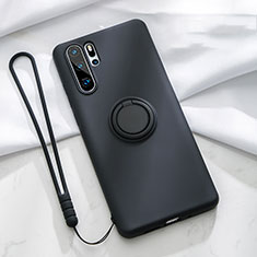 Custodia Silicone Ultra Sottile Morbida Cover con Magnetico Anello Supporto T03 per Huawei P30 Pro New Edition Nero