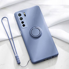 Custodia Silicone Ultra Sottile Morbida Cover con Magnetico Anello Supporto T03 per Huawei P40 Lite 5G Viola